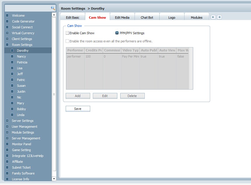 Enable Cam Show Mode