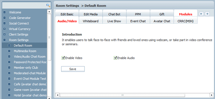 Enable Video of a Specific Room in 123 Flash Chat, Chat Software