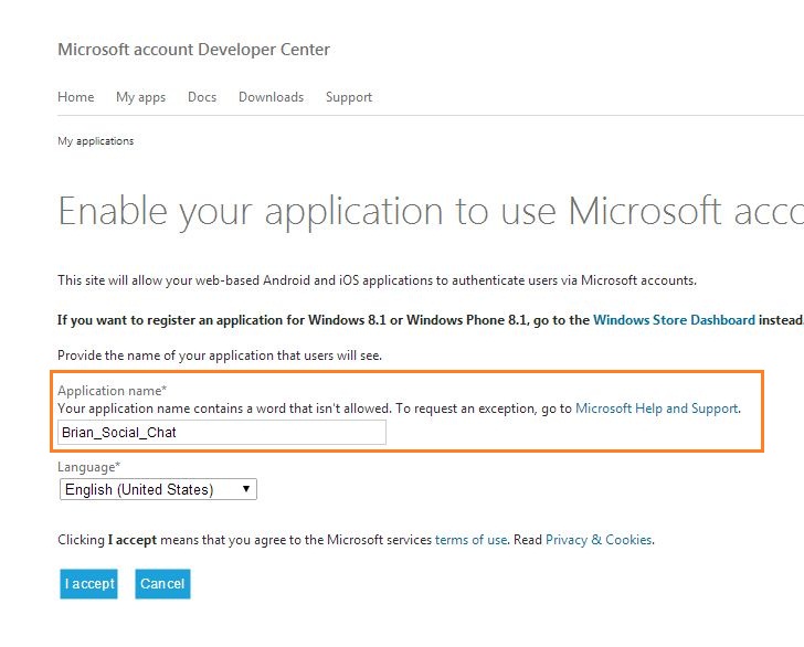 Windows Live Create New Application of 123 Flash Chat, Chat Software