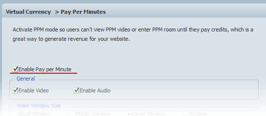 Enable Pay per Minute in 123 Flash Chat, Chat Software