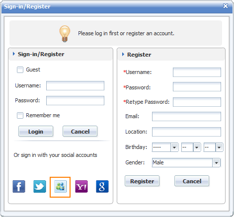 Windows Live Messenger Login Panel of 123 Flash Chat, Chat Software