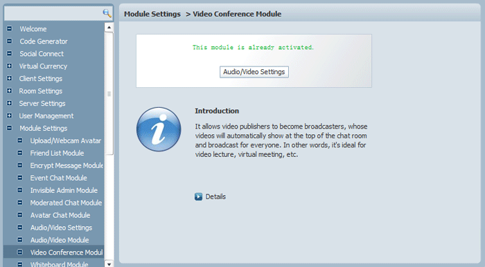 Video Conference Module in 123 Flash Chat, Chat Software