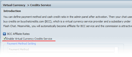 Enable Chat Credits Service in 123 Flash Chat, Chat Software