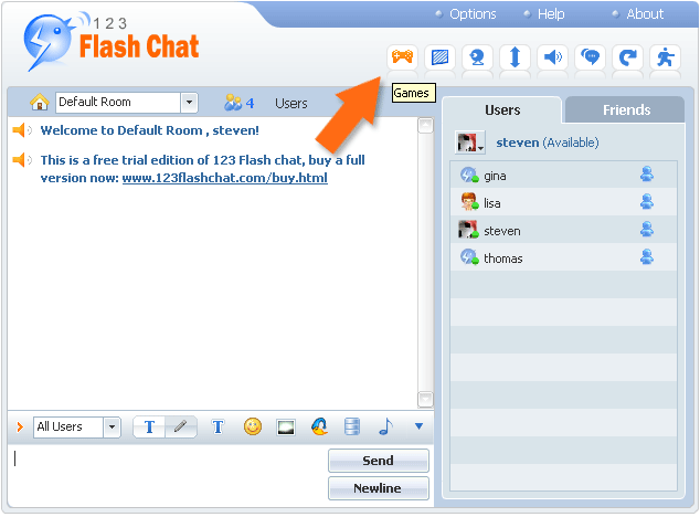 Play games in 123FlashChat