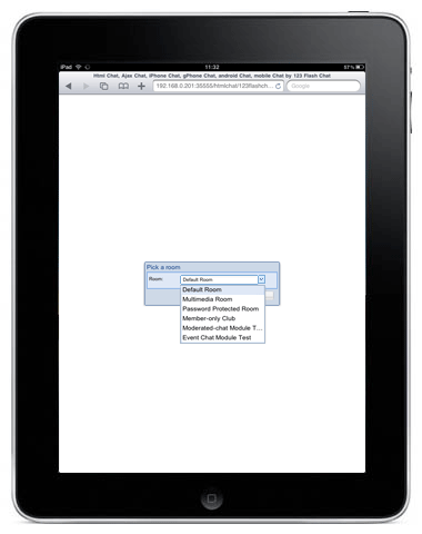 iPad Chat Chat rooms list for selection.