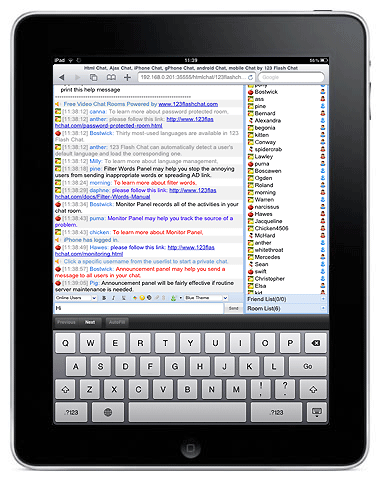 Chat via iPad with soft-keyboard, iPad Chat, HTML Chat, Ajax Chat, iPhone Chat